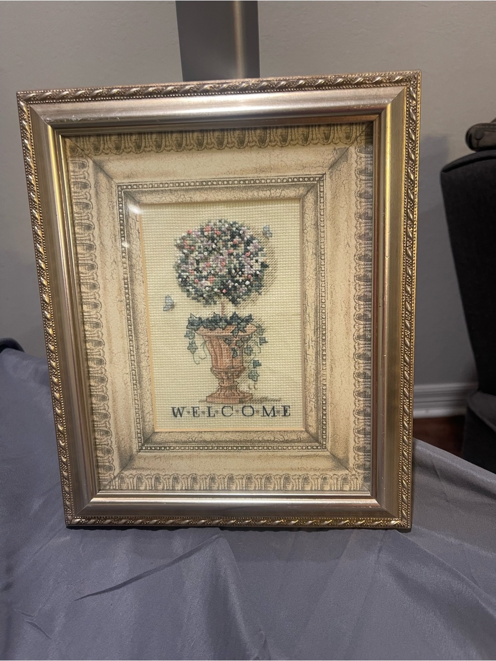 Framed 'Welcome' Topiary Wall Art in Gold